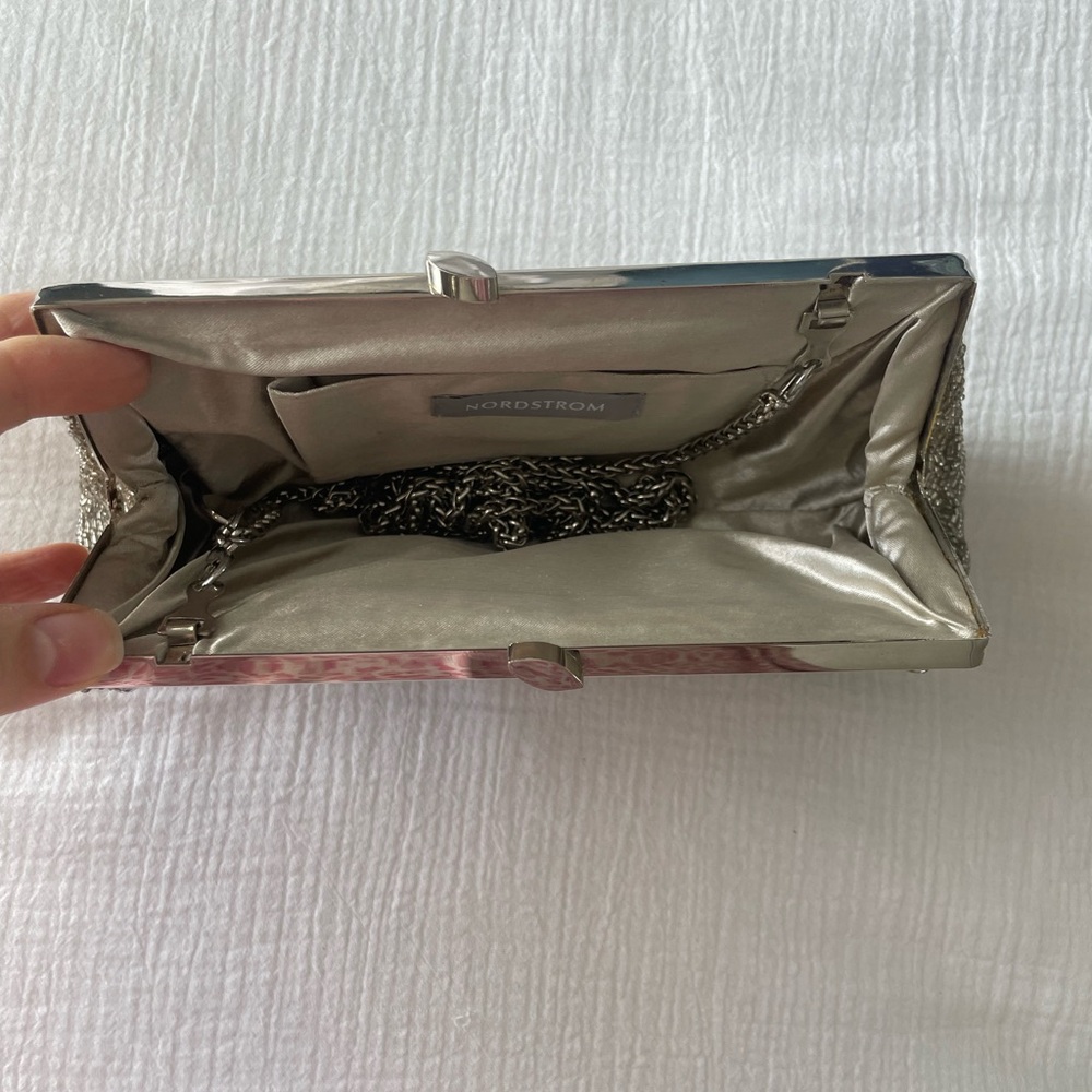 Nordstrom beaded rhinestone clutch with silver chain - Picture 5 of 13